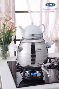 کتری قوری استیل استیل شیر دار توپی نقره ای ریور کد 2142