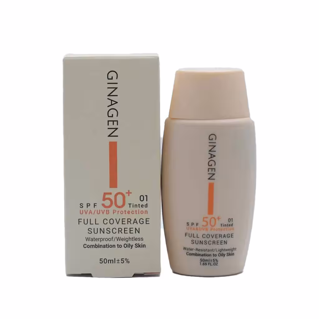 کرم ضد آفتاب رنگی ژیناژن SPF50 برای پوست چرب و مختلط 50 میلی‌لیتر | Ginagen Tinted Sunscreen For Oily Skin SPF50