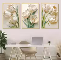 تابلو دکوراتیو نقش برجسته سه تیکه گل لاله کاردست ابعاد 210*100 کد 501 همراه قاب