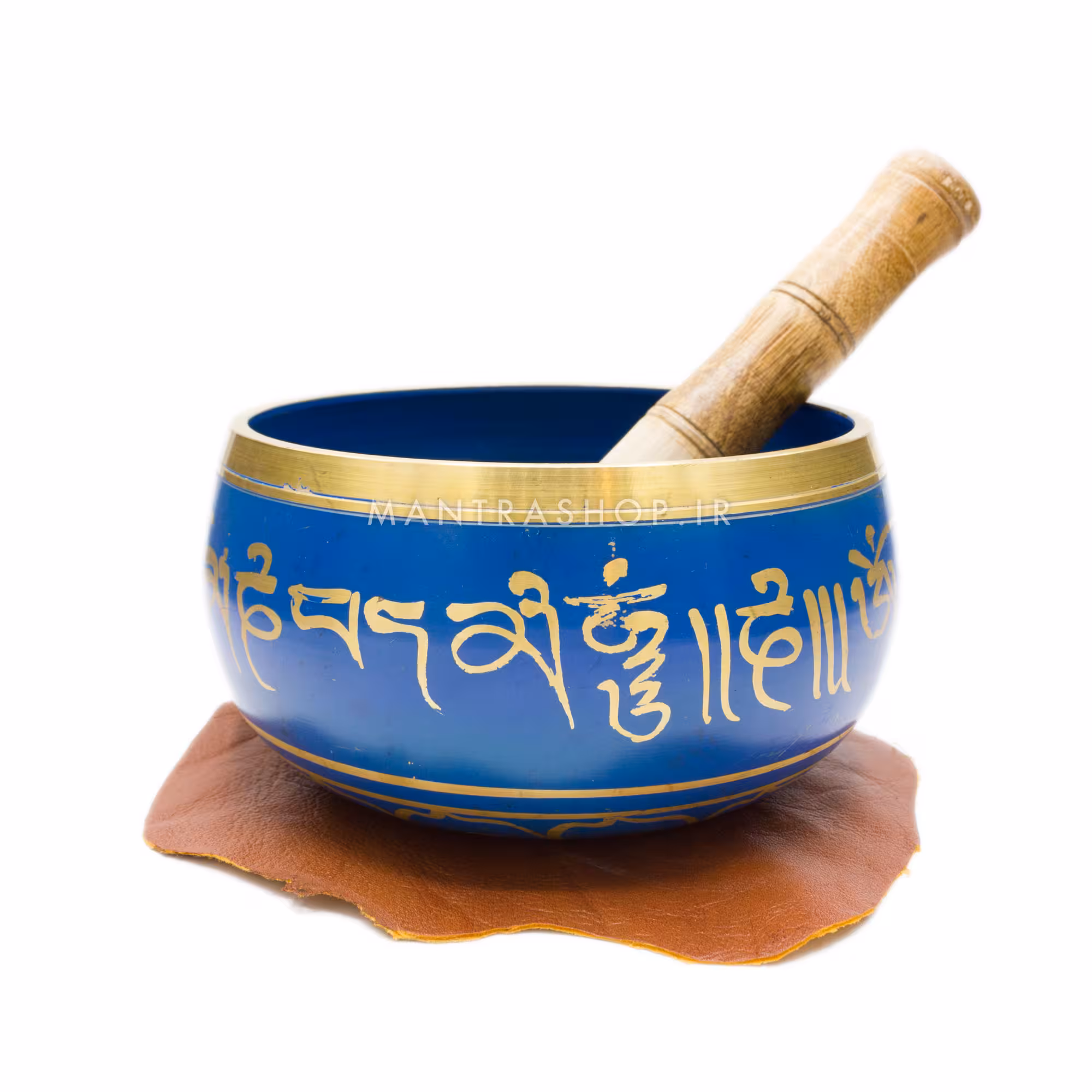 کاسه تبتی آبی نقش برجسته نشان ام – قطر دهانه 13 سانتی متر