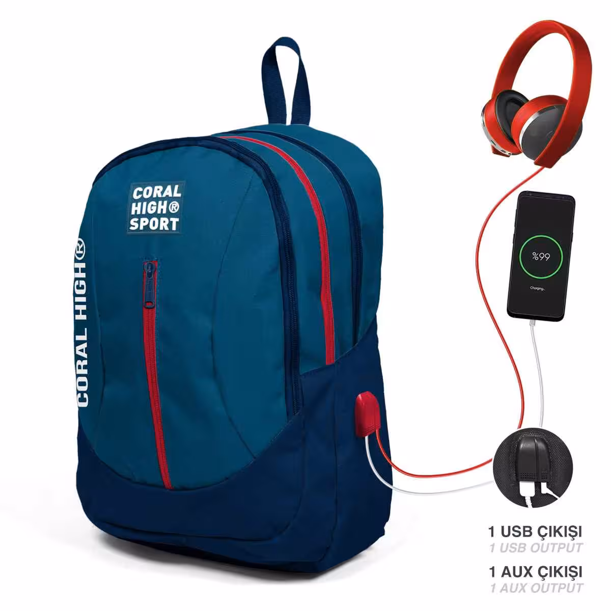 کوله پشتی با سوکت USB AUXیایگان کد23448