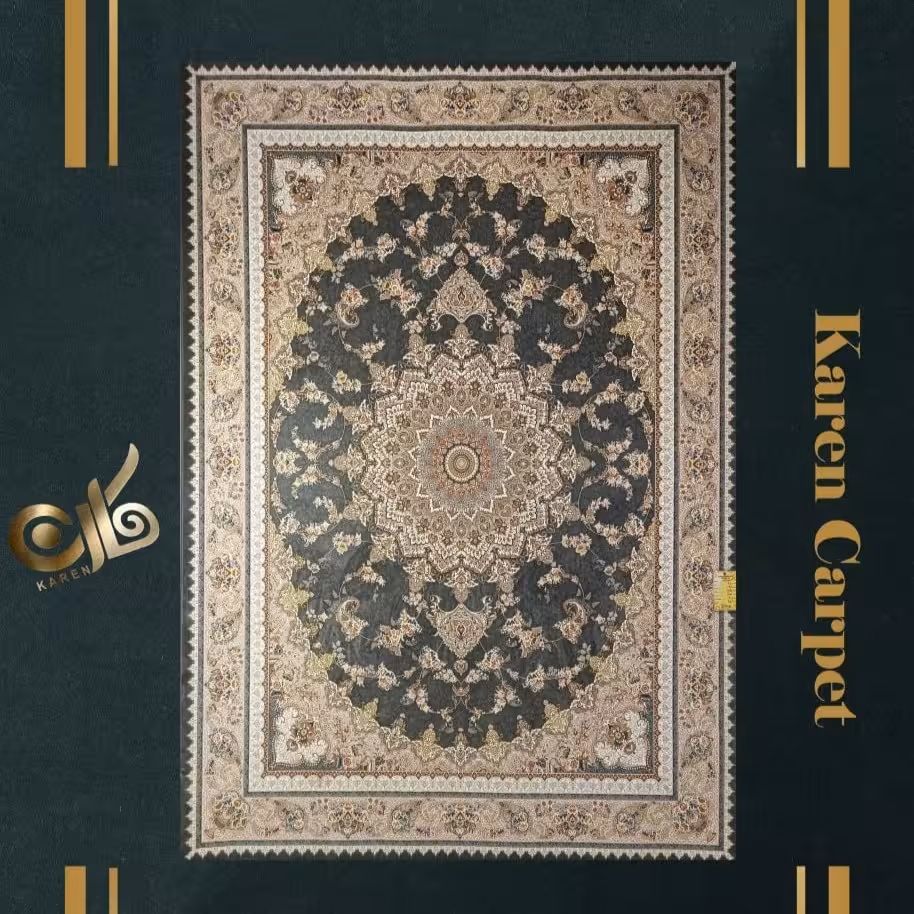 فرش 12 متری اکریلیک گلبرجسته 1500 شانه تراکم 4500 طرح گلورین آبی 