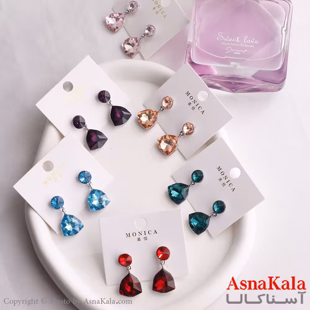 گوشواره آویز زنانه مدل مثلث نگینی استیل 316 کد GSH15592W