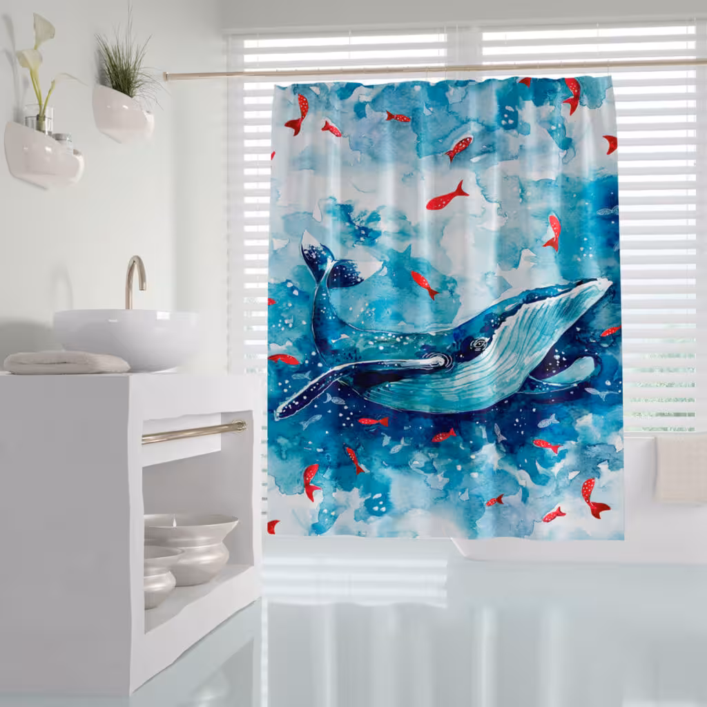پرده حمام دلفین مدل Whale سایز 180×200 سانتی متر