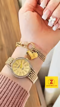 ست ساعت نگینی و دستبند زنانه طلایی