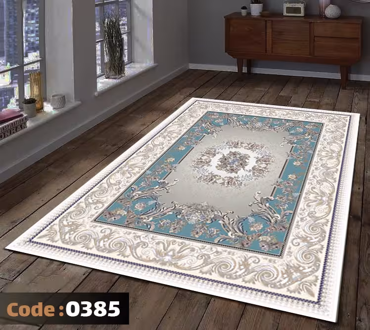 کاورفرش روفرشی دورکشدار گوشه لیفه ای کرم  قهوه ای کد 0385