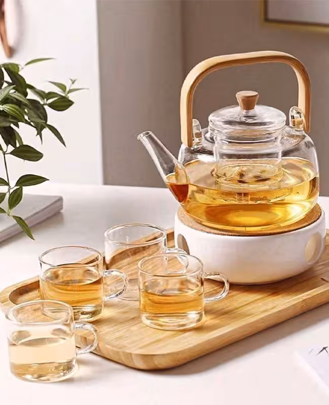 قوری پیرکس صافی دار دسته بامبو