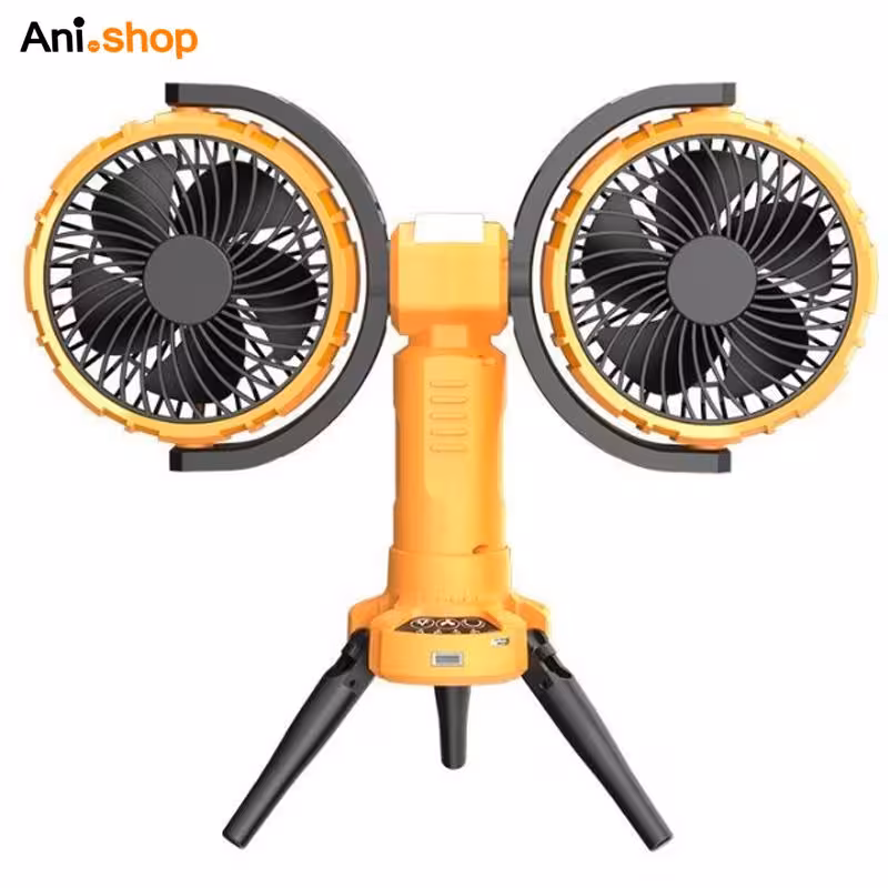 پنکه شارژی چندکاره مدل Double Head Camping Fan with LED Light F7300
