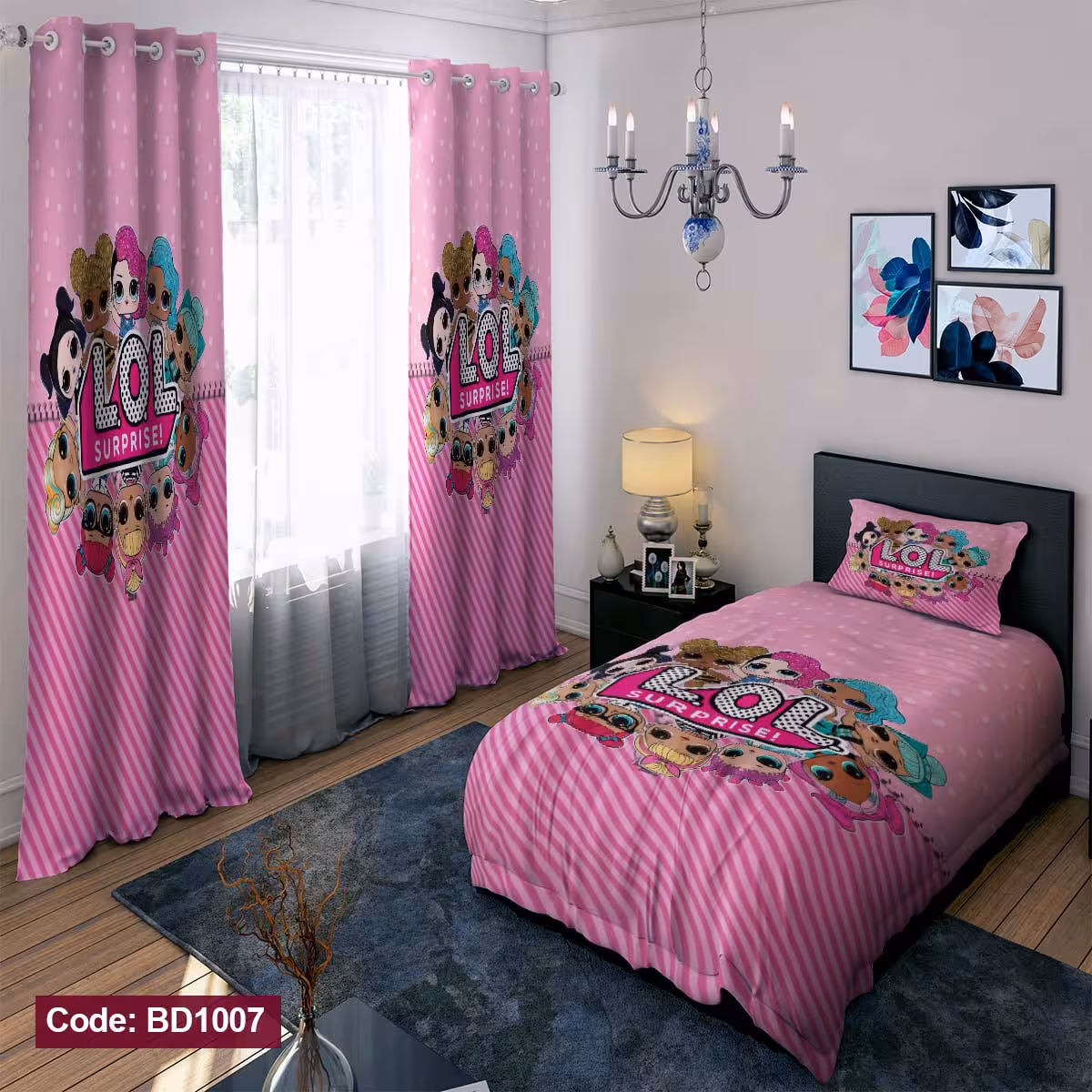 پرده پانچی مخمل چاپی دخترانه کد 1007