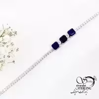 دستبند نقره نگین آبی عیار925 کد 18502
