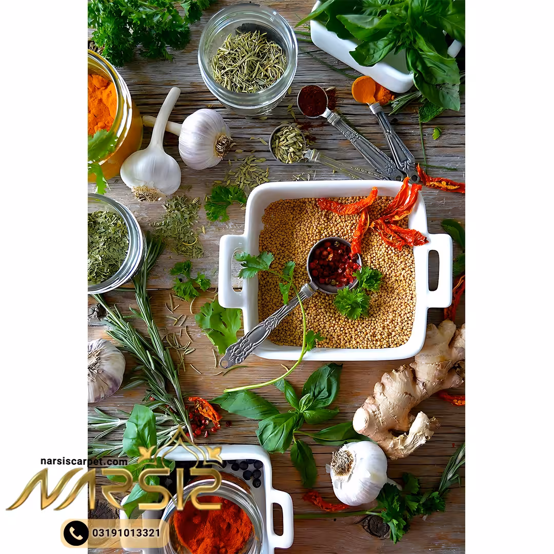 فرشینه آشپزخانه طرح سبزیجات و ادویه تازه کد 7087