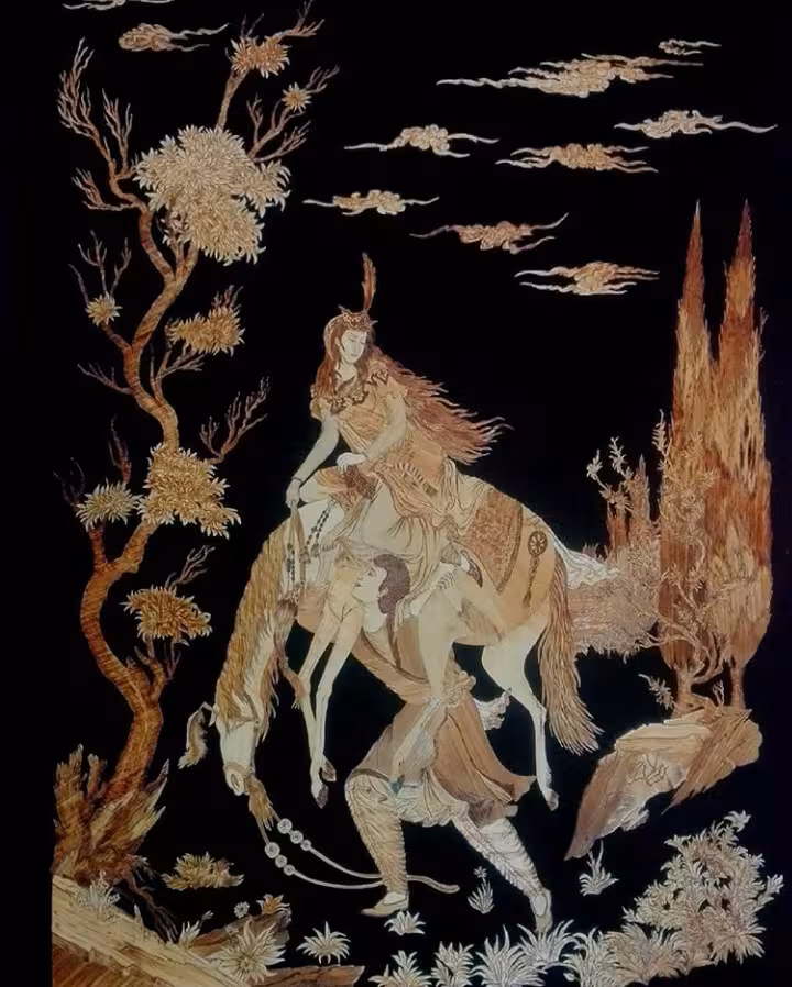 تابلو معرق و محرق ساقه گندم طرح قدرت عشق کد 10643