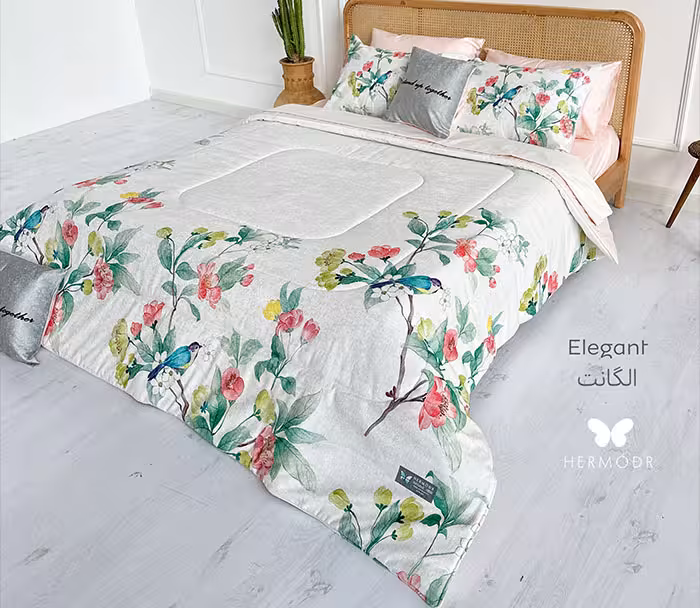 روتختی دو نفره مخمل 8 تکه پشت کتان طرح الگانت هرمدر