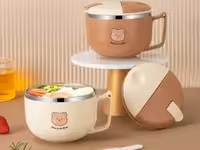 فلاسک و ظرف غذا استیل حجم 900 میلی لیتر دسته دار به همراه قاشق خرس تدی