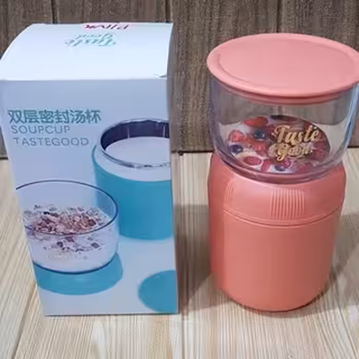 فلاسک غذای کودک سوپ کاپ دو طبقه با ظرف دربدار شیشه ای مجزا  soupcup  Taste good