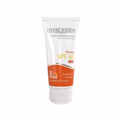 کرم ضد آفتاب فیزیکال SPF 60 هیدرودرم حجم 50 میلی لیتر - بژ روشن