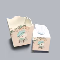 ست سطل و جا دستمال چوبی کودک طرح اقا خرسه کد A2315