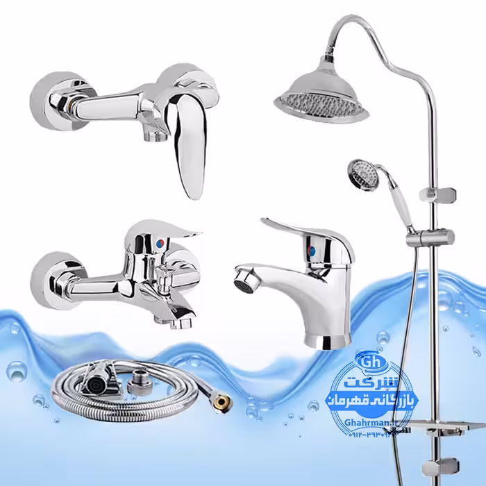 ست 5 عددی شیرآلات برند آیدا صنعت مدل قهرمان | شیر روشویی   شیر توالت   شیر حمام   شلنگ توالت   علم دوش شیپوری | کروم براق