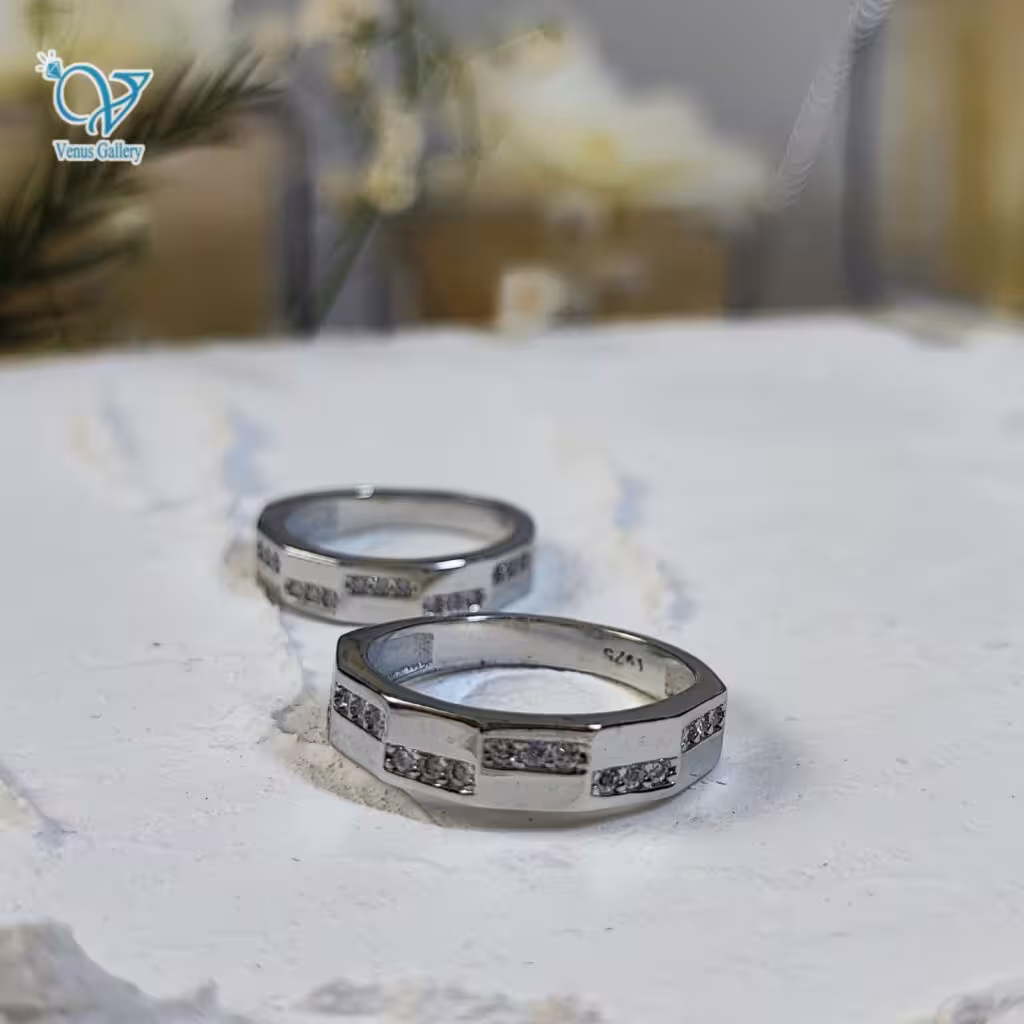 حلقه ست نقره طرح طلاسفید نگین دار کد 3457