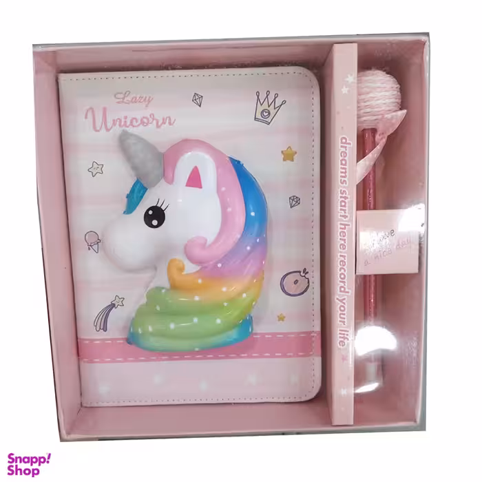 دفتر مدل اسکوییشی طرح یونیکورن به همراه خودکار