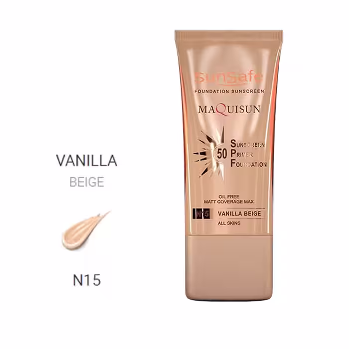 ضدآفتاب کرم پودری پرایمری فاقد چربیSPF50 (بژ وانیلی N15) 40 میلی لیتر سان سیف SunSafe