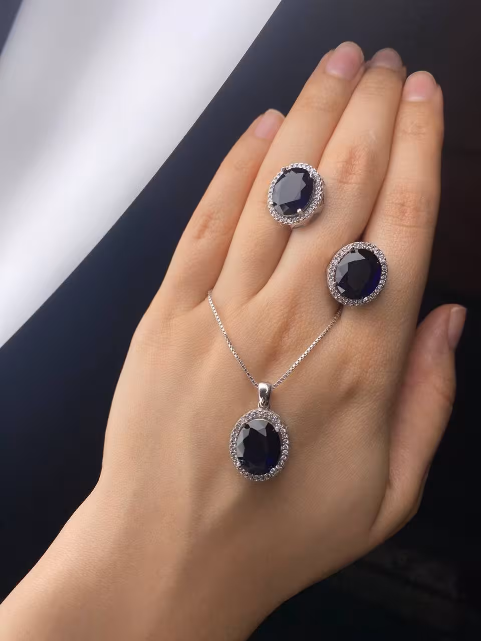 نیمست یاقوت کبود وارداتی نقره جواهری کد 00420