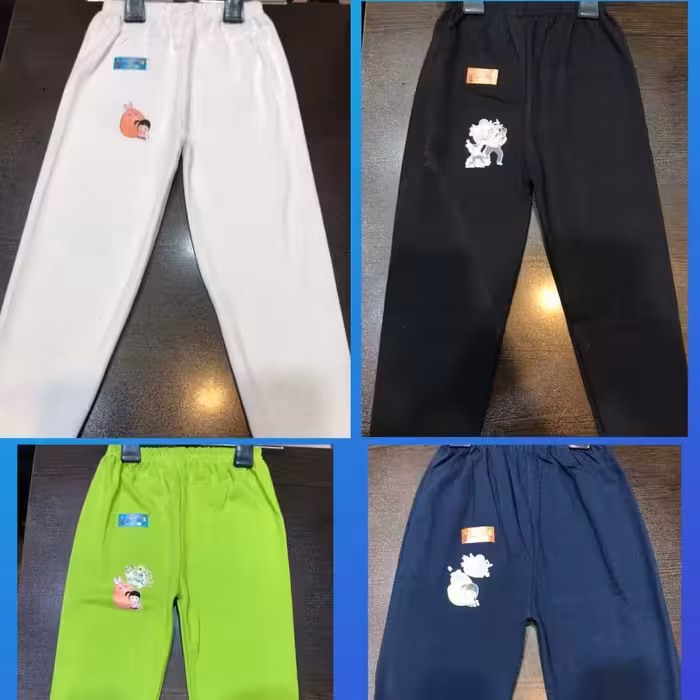 شلوارراحتی بچگانه 2سال تا6ساله قد50تا70 پنبه سوپر فول کیفیت قد از کمر تا مچ پا50-60-70سانتی متر چهاررنگ داره خالص پنبه 