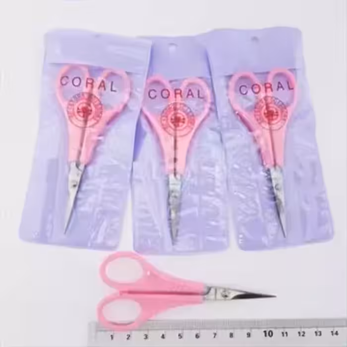 قیچی آرایشی ژانومه سر صاف صورتی اعلا (بسته 6 عددی)