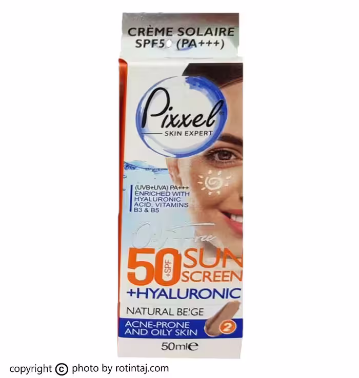 کرم ضد آفتاب بژ طبیعی SPF50 پیکسل مناسب پوست چرب و جوشدار 50 میلی