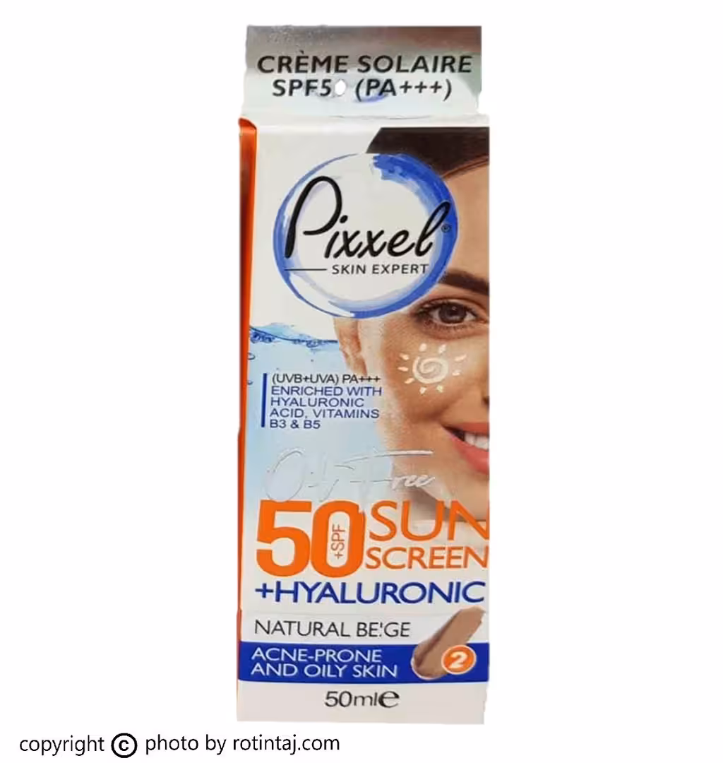 کرم ضد آفتاب بژ طبیعی SPF50 پیکسل مناسب پوست چرب و جوشدار 50 میلی