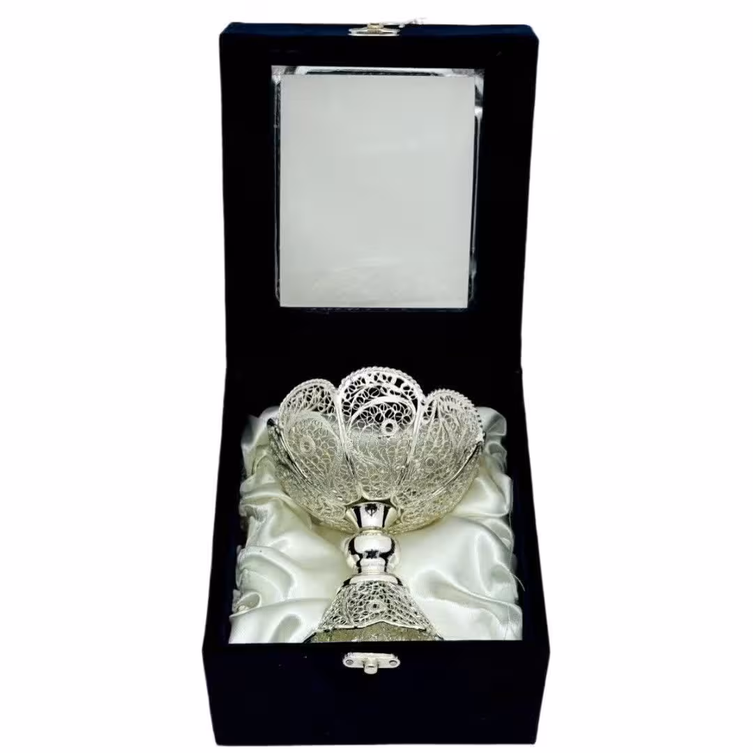 ست هدیه ملیله کاری کاسه آجیل خوری نقلی لبه گرد پایه دار