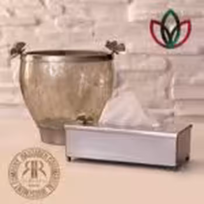 سالینو نیکل سطل و دستمال پروانه  خمره ای شیشه ترک نقره ای  N417