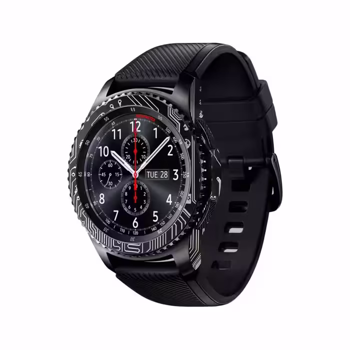 برچسب ماهوت طرح Black-Printed-Circuit-Board مناسب برای ساعت هوشمند سامسونگ Galaxy Gear S3 Frontier
