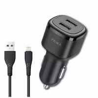 شارژر فندکی خودرو 2.4 آمپر پاوا Pawa مدل PW-24AICCL به همراه کابل USB به Lightning