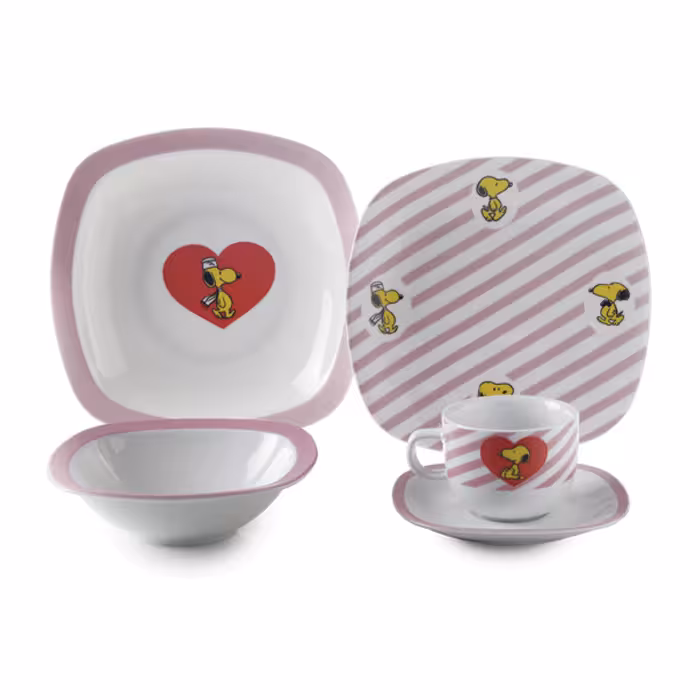 سرویس چینی 5 پارچه کودک اسنوپی صورتی