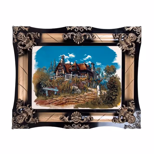 تابلو فرش ماشینی دنیای فرش طرح خانه ییلاقی کد 157