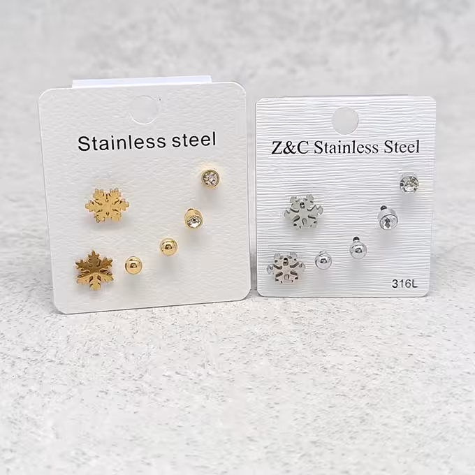 پک گوشواره استیل طرح برف رنگ نقره ای کد25