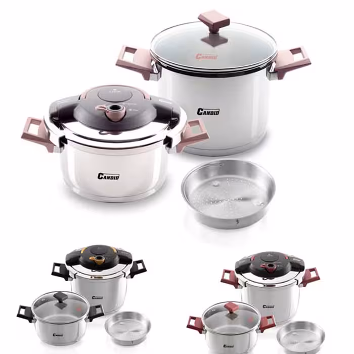 زودپز دوقلو کاندید مدل هلیوس 6 و 4 لیتر با درب پیرکس