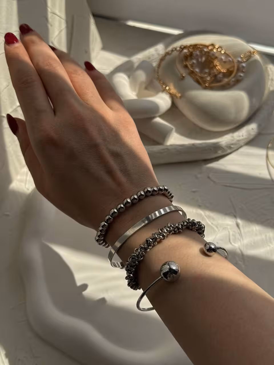 پک دستبنددخترانه مدل ترکیبی 4عددی رنگ نقره ای شماره38