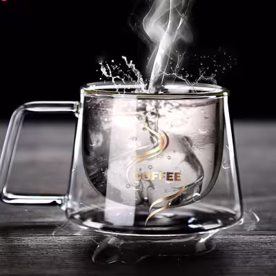 لیوان مدل دوجداره دسته دار کد 250 طرح کافی بسته 4 عددی