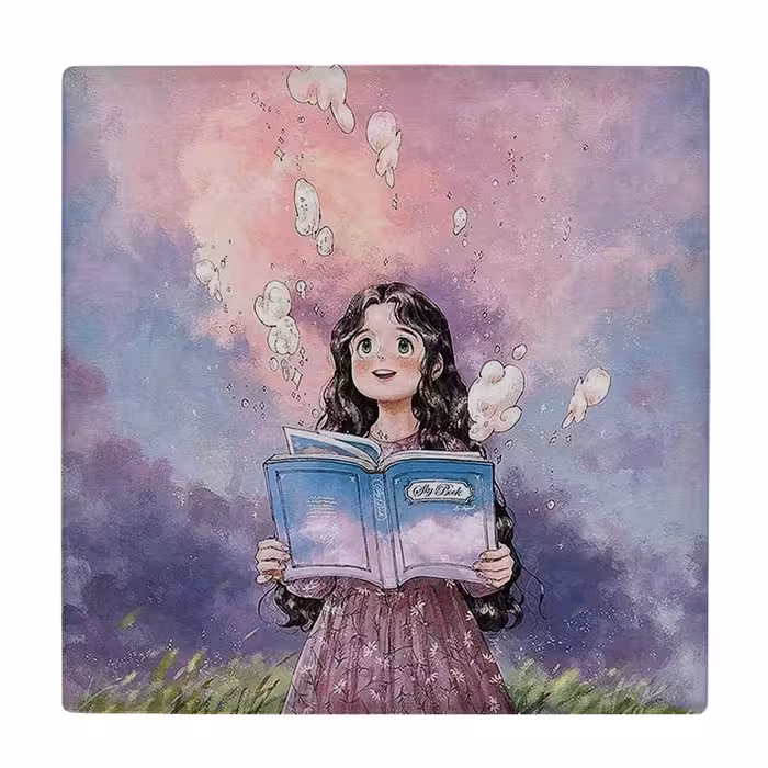 زیر لیوانی  طرح نقاشی دختر کتابخوان کد    6096813_5264