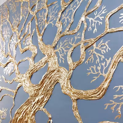 تابلو نقاشی ورق طلا طرح درخت نقش برجسته کد 400