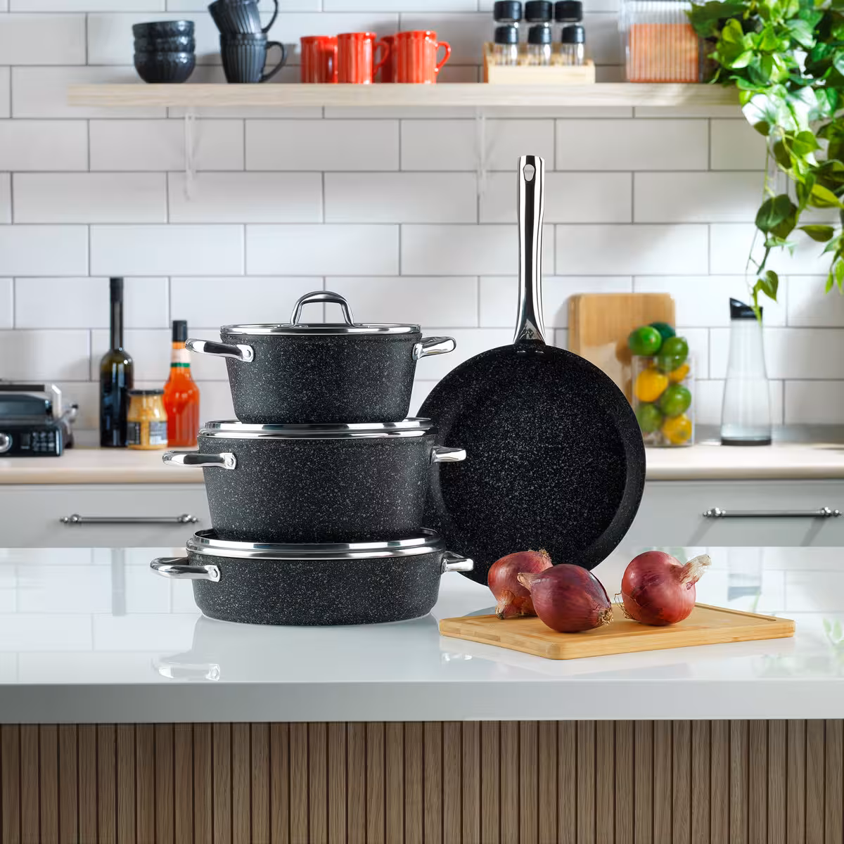 سرویس قابلمه گرانیت نچسب و نسوز 7 پارچه Schafer مدل Dark Millard مشکی