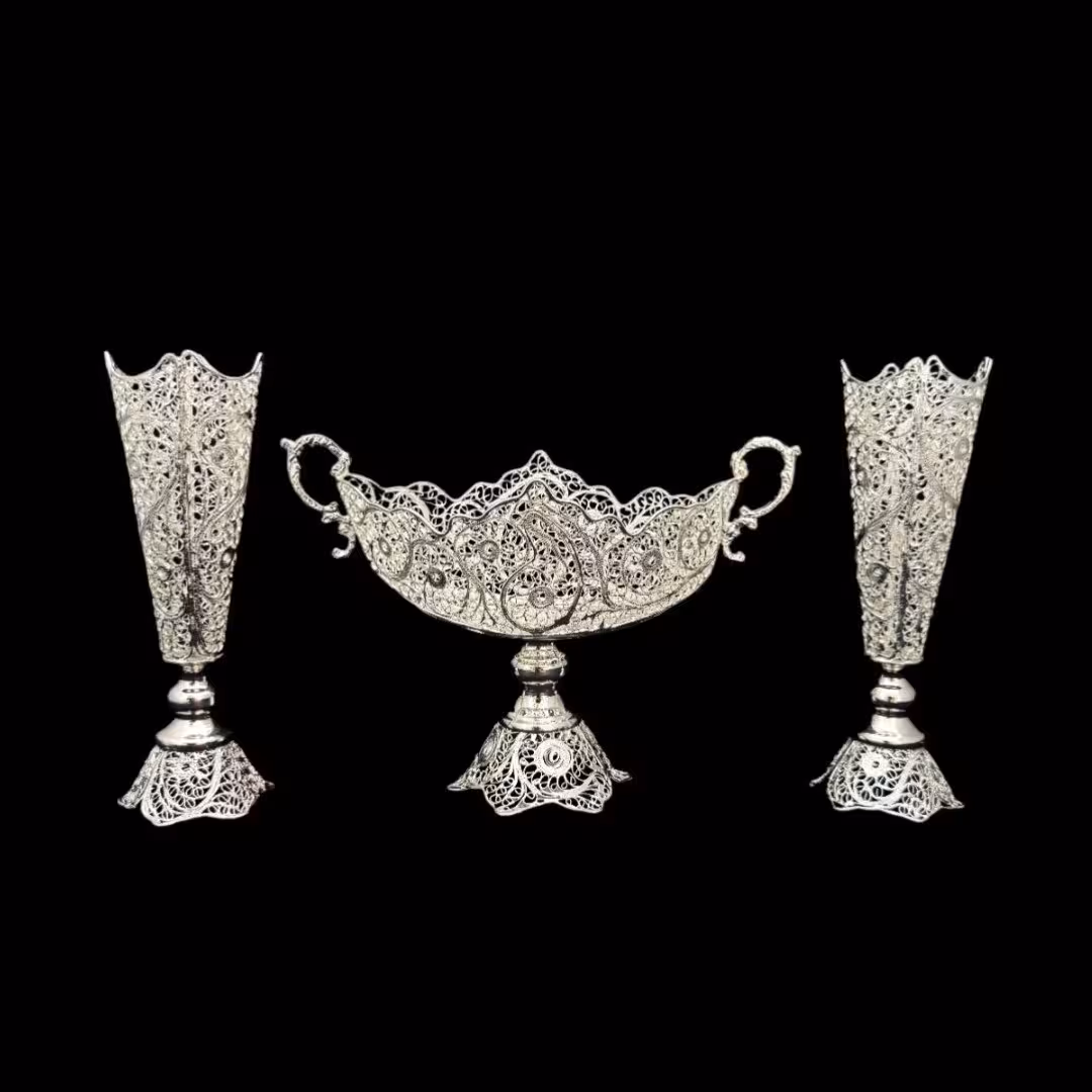 ظروف ملیله کاری  کشکول شماره 1 و گلدان تنه خمری