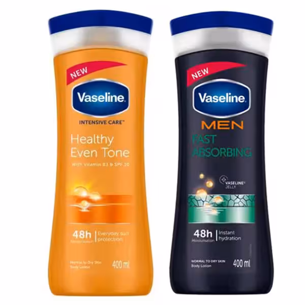 لوسیون بدن وازلین مدل Healthy Even Tone حجم 400 میلی لیتر به همراه لوسیون بدن مدل Fast Absorbing