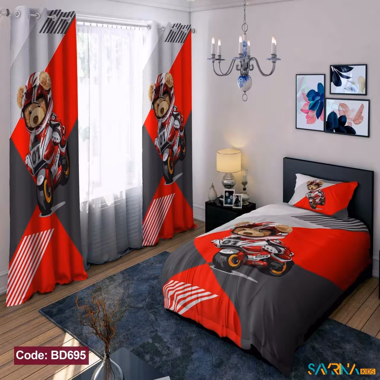 ست اتاق خواب پسرانه طرح تدی موتور سوار کد BD695