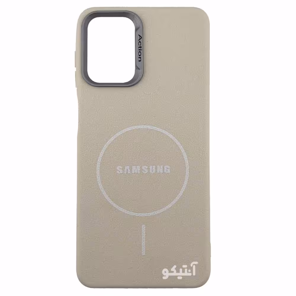 قاب Samsung A12/ M12 مدل TPU لنز متال طرح چرم مگ سیف دار – رنگ کرمی