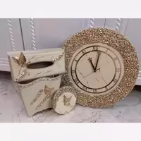 ست چوبی رزینی ساعت دیواری قطر50جهیزیه عروس کرم طلایی