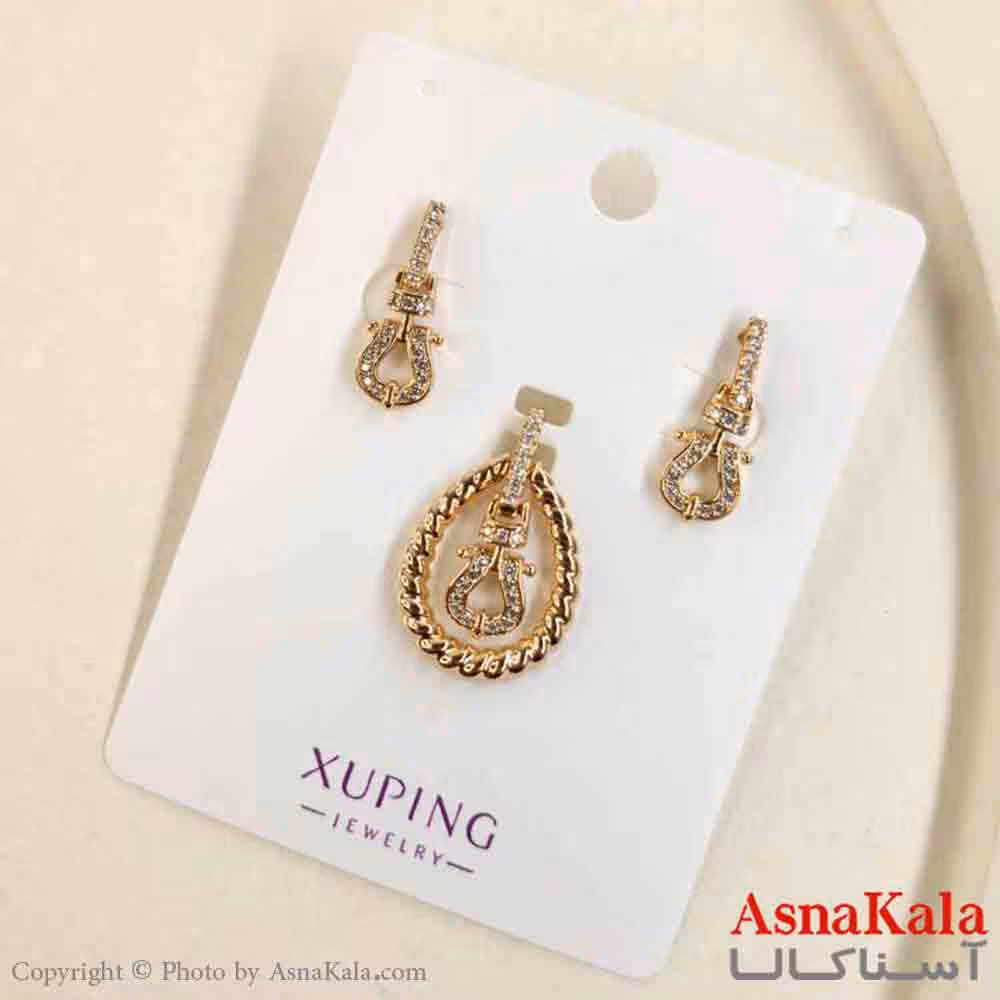 نیم ست زنانه ژوپینگ مدل طلایی شامل گوشواره و گردنبند کد NIM14805W