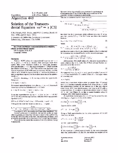 خرید و دانلود نسخه کامل کتاب Algorithm 443. Lambert W function